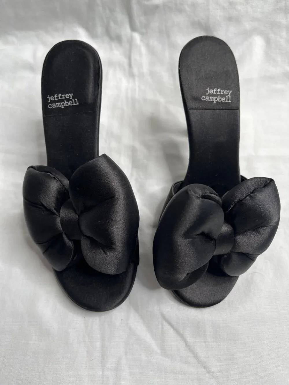 Jeffrey Campbell Black Satin Bow Peeptoe Heels Womens Size 7.5